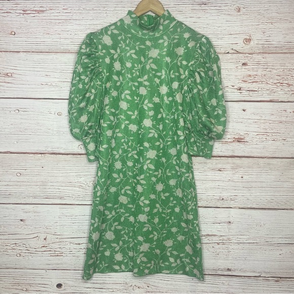 NWT Zara Green Floral Jacquard Dress Sz L - Picture 5 of 16